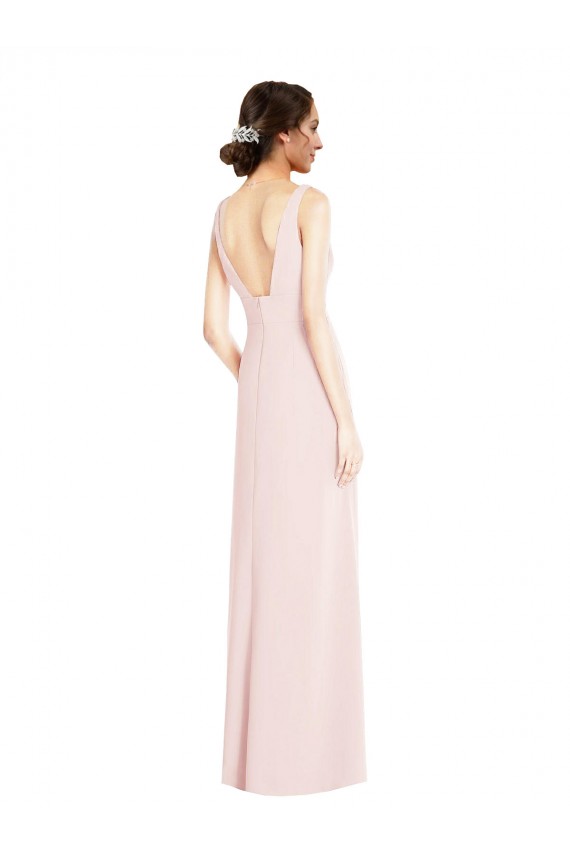 Rose Trapèze Col V Crêpe Stretch Longue Robes demoiselle d'honneur / Robes de bal Grossiste