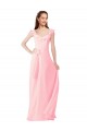 Rose Trapèze Col V Mousseline Longue Robes demoiselle d'honneur Grossiste