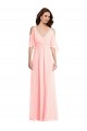 Rose Trapèze Col V Mousseline Longue Robes demoiselle d'honneur Grossiste