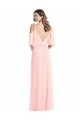 Rose Trapèze Col V Mousseline Longue Robes demoiselle d'honneur Grossiste