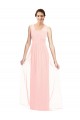 Rose Trapèze Col V Mousseline Longue Robes demoiselle d'honneur Grossiste