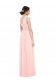 Rose Trapèze Col V Mousseline Longue Robes demoiselle d'honneur Grossiste