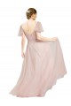 Rose Trapèze Col V Tulle Longue Robes demoiselle d'honneur Grossiste
