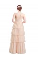 Rose Trapèze Col V Tulle Longue Robes demoiselle d'honneur Grossiste