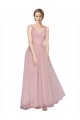 Rose Trapèze Col V Tulle Longue Robes demoiselle d'honneur Grossiste