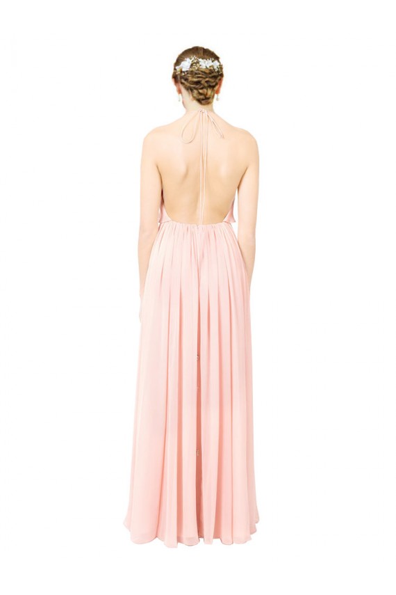 Rose Trapèze Licou Mousseline Longue Robes demoiselle d'honneur Grossiste