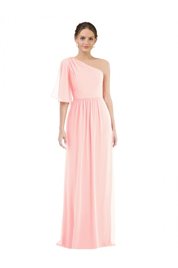 Rose Trapèze Mousseline Longue Robes demoiselle d'honneur Grossiste