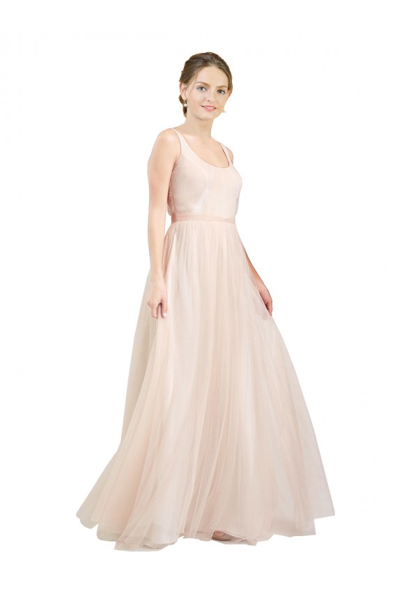 Rose Trapèze Scoop Tulle Longue Robes demoiselle d'honneur Grossiste