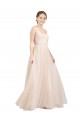 Rose Trapèze Scoop Tulle Longue Robes demoiselle d'honneur Grossiste