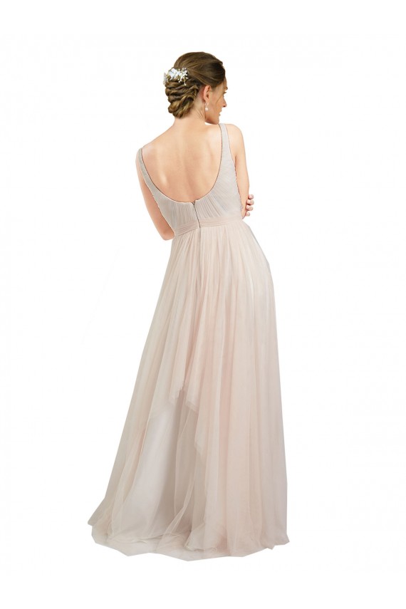 Rose Trapèze Scoop Tulle Longue Robes demoiselle d'honneur Grossiste