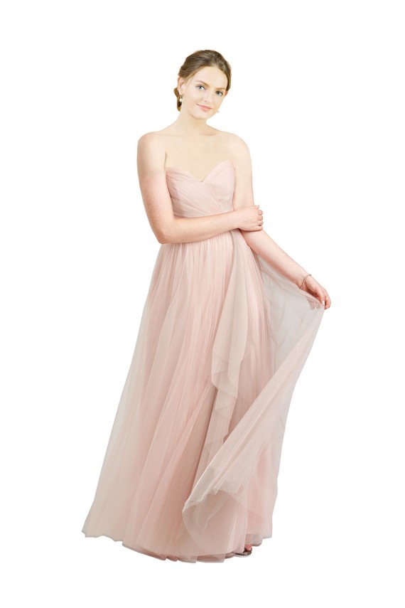 Rose Trapèze Tulle Longue Robes demoiselle d'honneur Grossiste