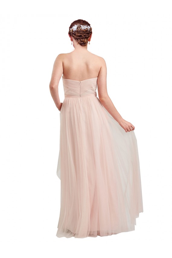 Rose Trapèze Tulle Longue Robes demoiselle d'honneur Grossiste