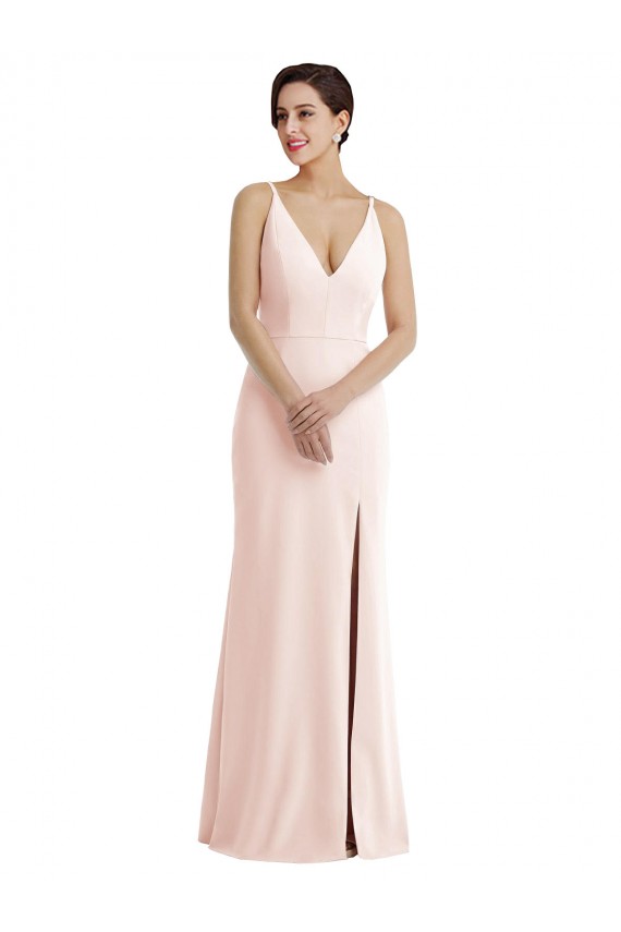 Rose Trompette Col V Crêpe Stretch Longue Formelles Robes demoiselle d'honneur / Robes de soirée / Robes de bal Grossiste