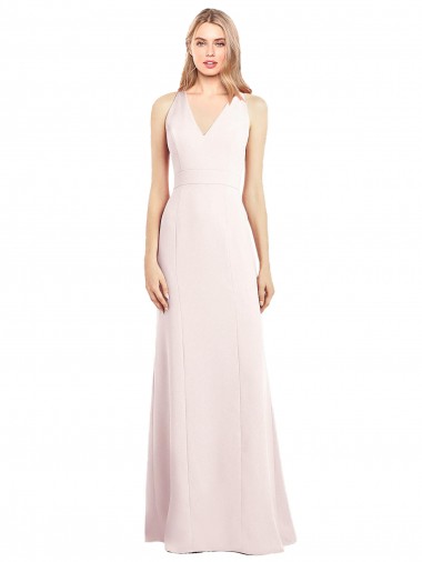 Rose Trompette Col V Crêpe Stretch Longue Robes demoiselle d'honneur / Robes de bal Grossiste
