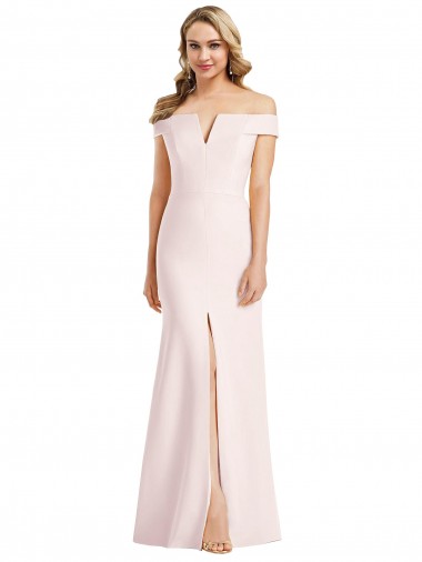 Rose Trompette Épaule Dénudée Col V Crêpe Stretch Longue Formelles Robes demoiselle d'honneur / Robes de soirée / Robes de bal Grossiste