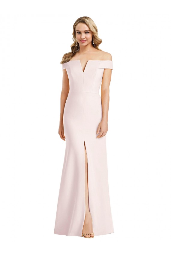 Rose Trompette Épaule Dénudée Col V Crêpe Stretch Longue Formelles Robes demoiselle d'honneur / Robes de soirée / Robes de bal Grossiste