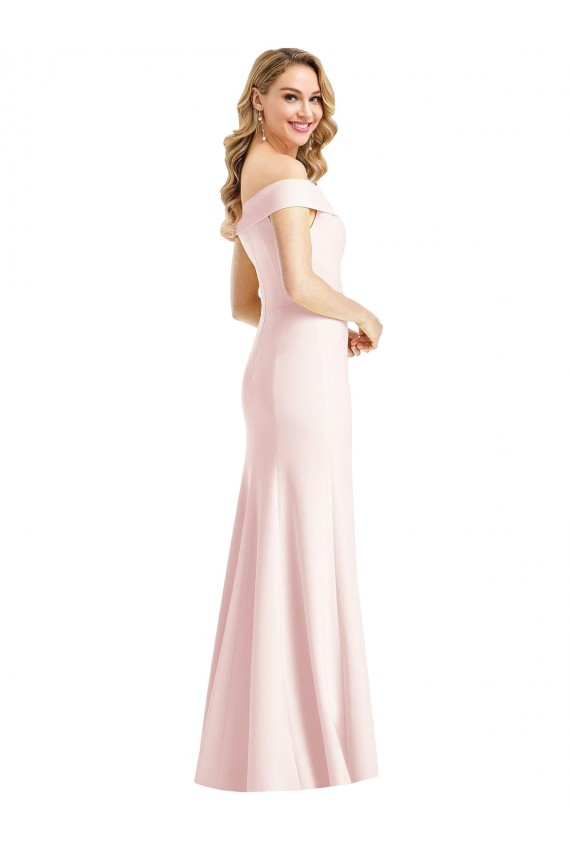 Rose Trompette Épaule Dénudée Col V Crêpe Stretch Longue Formelles Robes demoiselle d'honneur / Robes de soirée / Robes de bal Grossiste