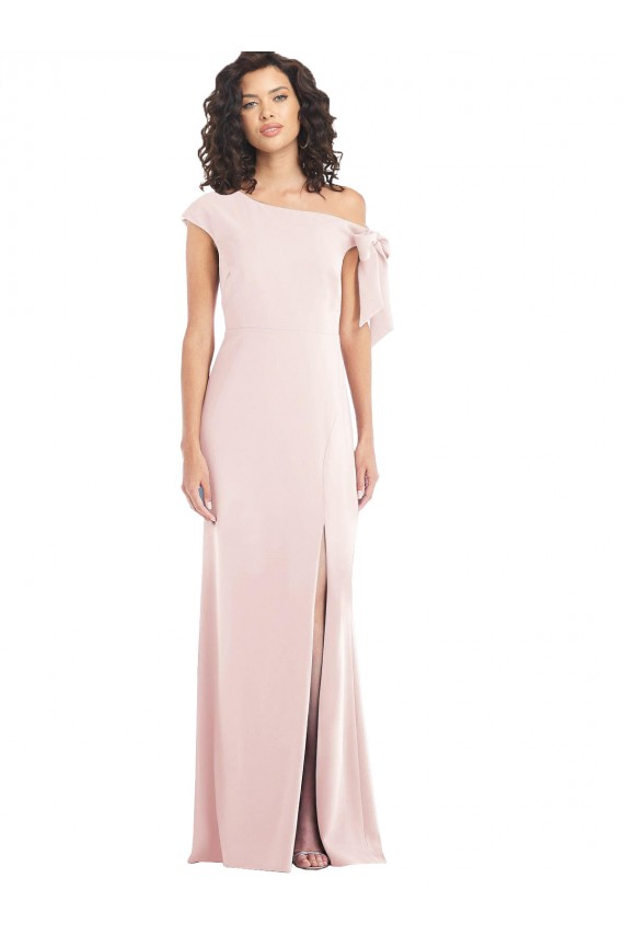 Rose Trompette Épaule Dénudée Crêpe Stretch Longue Formelles Robes demoiselle d'honneur / Robes de soirée / Robes de bal Grossiste
