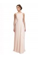 Rose crème Trapèze Bateau Col Haut Mousseline Longue Robes demoiselle d'honneur Grossiste