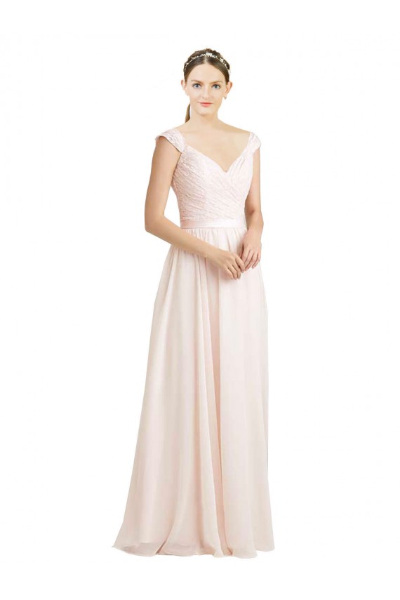 Rose crème Trapèze Mousseline Dentelle Longue Robes demoiselle d'honneur Grossiste