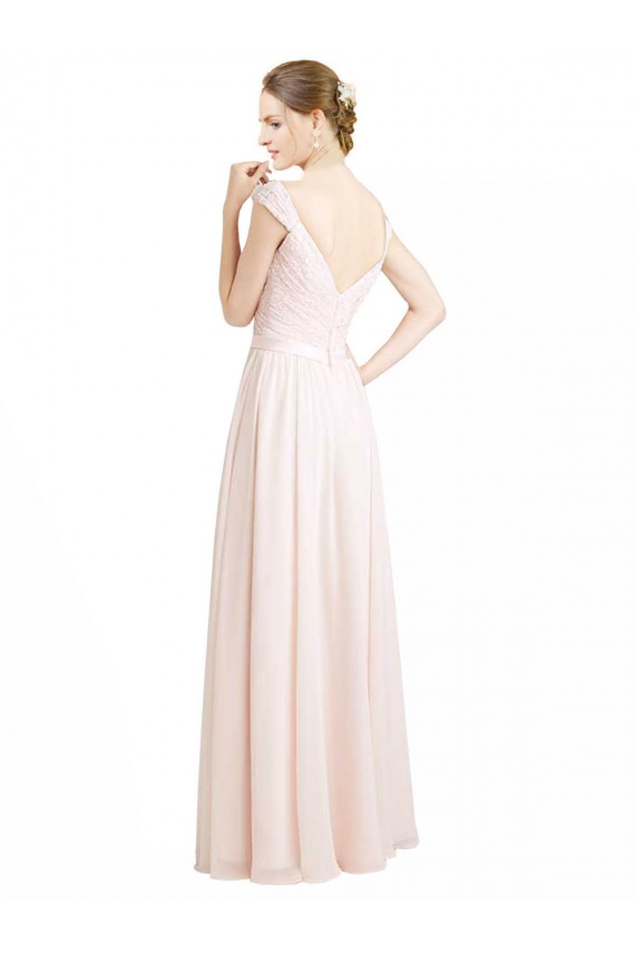 Rose crème Trapèze Mousseline Dentelle Longue Robes demoiselle d'honneur Grossiste