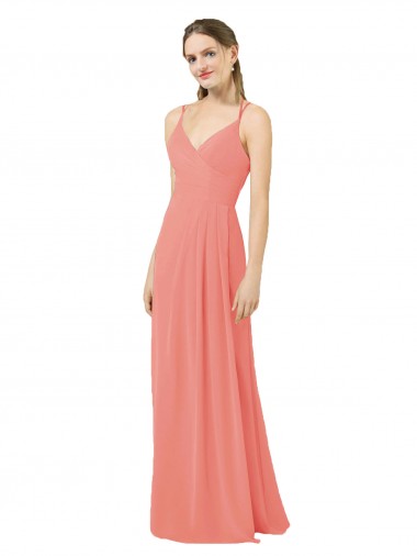 Rose du Désert Fourreau Col V Mousseline Longue Robes demoiselle d'honneur Grossiste