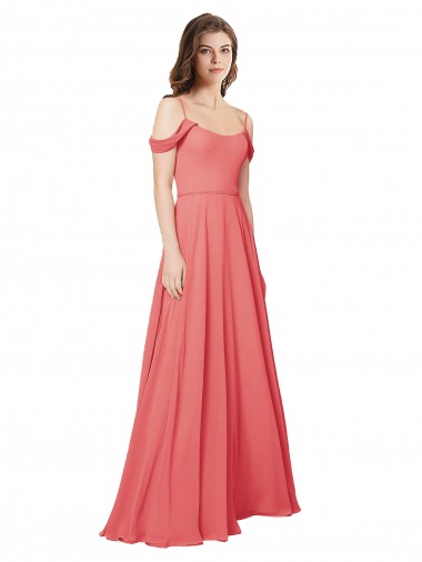 Rose du Désert Trapèze Épaule Dénudée Mousseline Longue Robes demoiselle d'honneur Grossiste