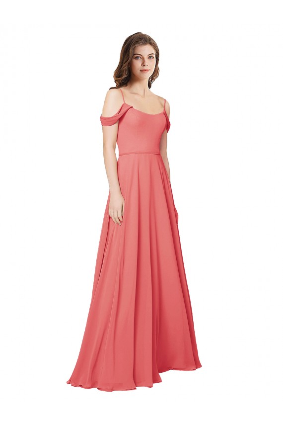 Rose du Désert Trapèze Épaule Dénudée Mousseline Longue Robes demoiselle d'honneur Grossiste