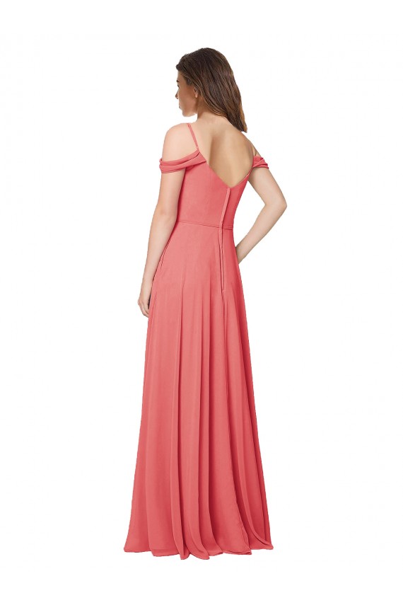 Rose du Désert Trapèze Épaule Dénudée Mousseline Longue Robes demoiselle d'honneur Grossiste