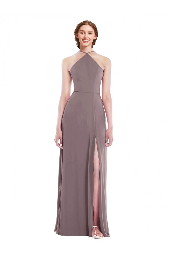 Rose poudré Trapèze Licou Mousseline Longue Formelles Robes demoiselle d'honneur / Robes de soirée Grossiste