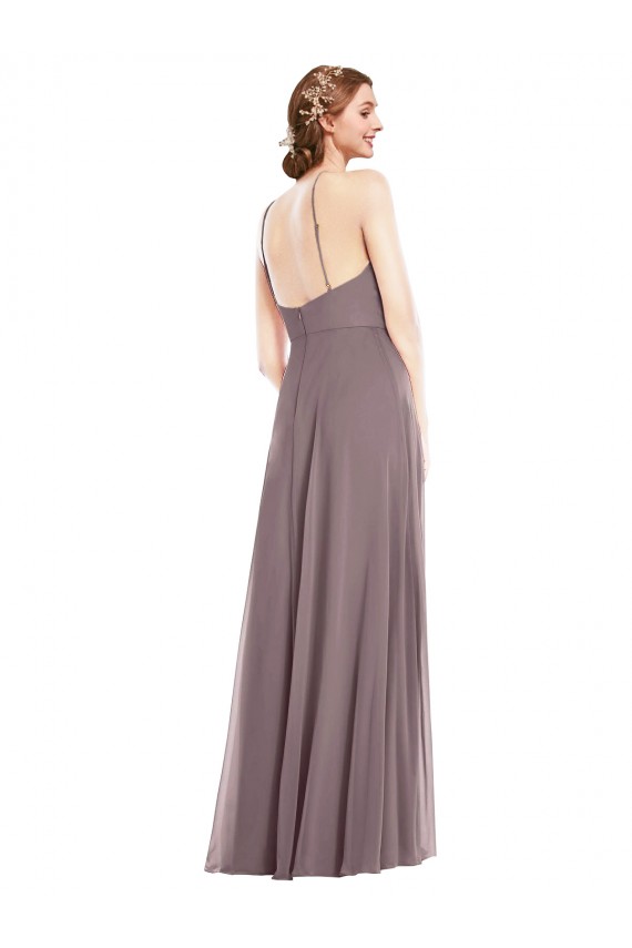 Rose poudré Trapèze Licou Mousseline Longue Formelles Robes demoiselle d'honneur / Robes de soirée Grossiste