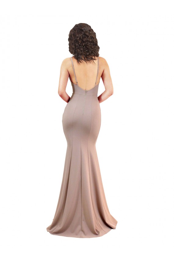 Rose poussiéreux Sirène Col V Crêpe Stretch Longue Formelles Robes demoiselle d'honneur / Robes de soirée / Robes de bal Grossiste