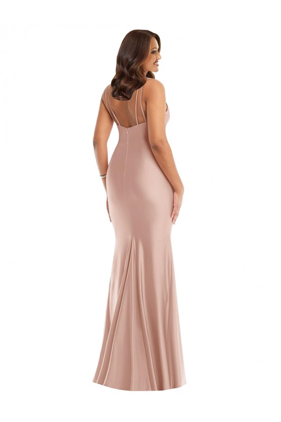 Rose poussiéreux Sirène Col V Satiné Soyeux Longue Formelles Robes demoiselle d'honneur / Robes de soirée / Robes de bal Grossiste