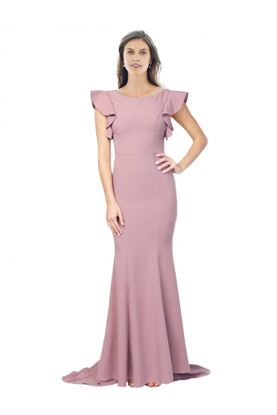 Rose poussiéreux Sirène Col rond Balayage train Crêpe Stretch Longue Formelles Robes demoiselle d'honneur / Robes de soirée / Robes de bal Grossiste
