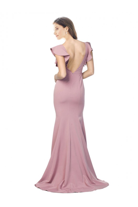 Rose poussiéreux Sirène Col rond Balayage train Crêpe Stretch Longue Formelles Robes demoiselle d'honneur / Robes de soirée / Robes de bal Grossiste