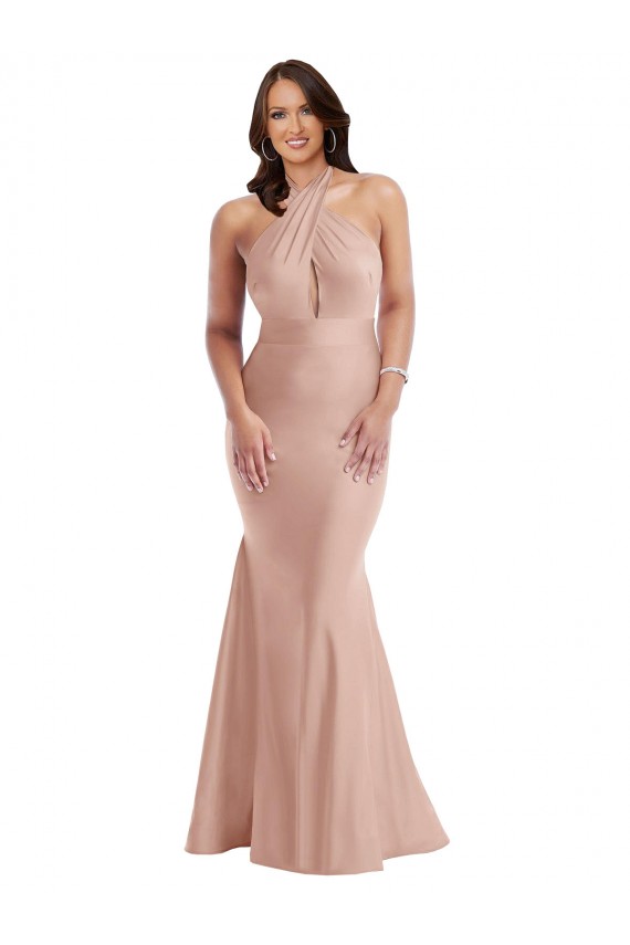 Rose poussiéreux Sirène Licou Satiné Soyeux Longue Formelles Robes demoiselle d'honneur / Robes de soirée / Robes de bal Grossiste