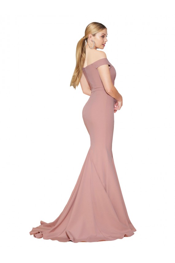 Rose poussiéreux Sirène Épaule Dénudée Balayage train Crêpe Stretch Longue Formelles Robes demoiselle d'honneur / Robes de soirée / Robes de bal Grossiste