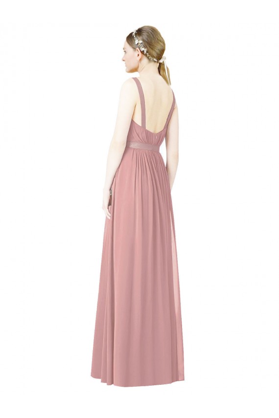 Rose poussiéreux Trapèze Col Haut Mousseline Longue Robes demoiselle d'honneur Grossiste