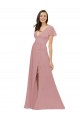 Rose poussiéreux Trapèze Col V Mousseline Longue Robes demoiselle d'honneur Grossiste