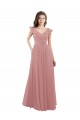 Rose poussiéreux Trapèze Col V Mousseline Longue Robes demoiselle d'honneur Grossiste