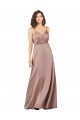 Rose poussiéreux Trapèze Col V Satiné Soyeux Longue Formelles Robes demoiselle d'honneur / Robes de soirée Grossiste