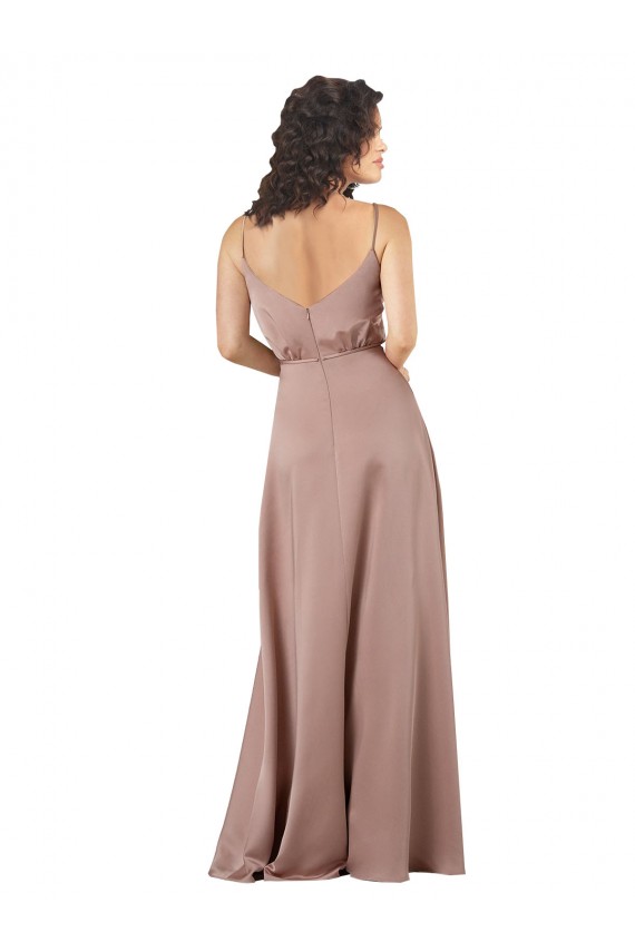 Rose poussiéreux Trapèze Col V Satiné Soyeux Longue Formelles Robes demoiselle d'honneur / Robes de soirée Grossiste