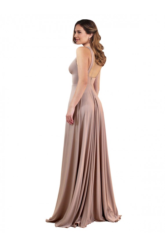 Rose poussiéreux Trapèze Col V Spandex Longue Formelles Robes demoiselle d'honneur / Robes de soirée / Robes de bal Grossiste