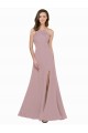 Rose poussiéreux Trapèze Col bijou Col Haut Crêpe Stretch Longue Robes demoiselle d'honneur / Robes de bal Grossiste