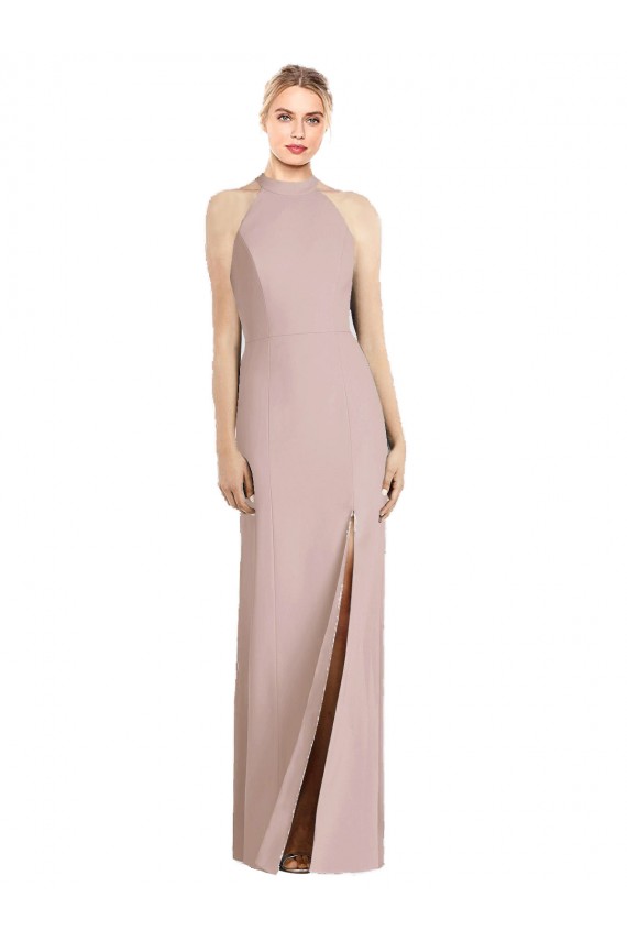 Rose poussiéreux Trompette Licou Crêpe Stretch Longue Robes demoiselle d'honneur Grossiste