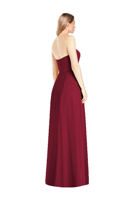 Rose vif Trompette Col V Sans bretelle Mousseline Longue Robes demoiselle d'honneur Grossiste