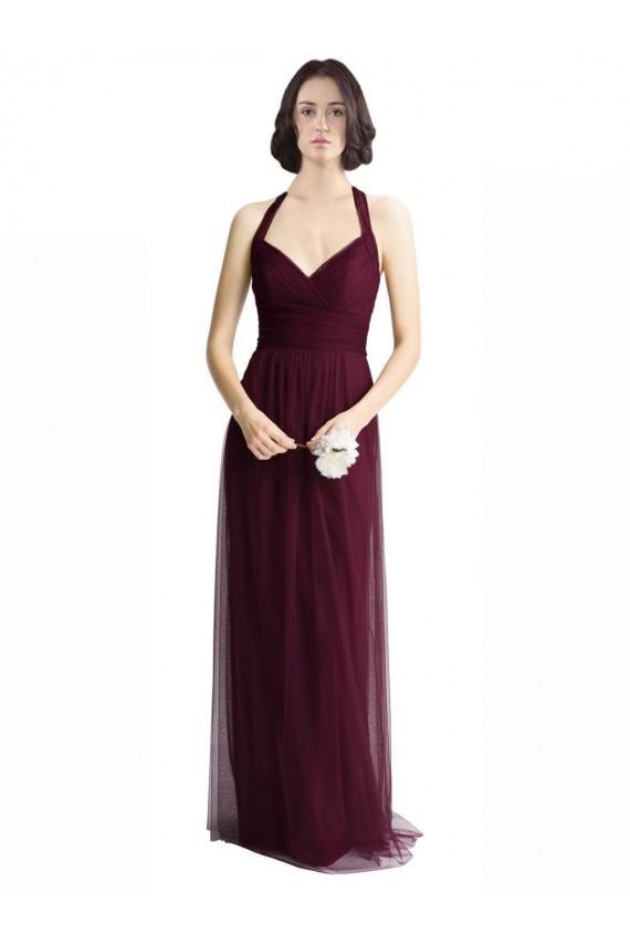 Rouge 74 Trapèze Licou Col V Tulle Longue Robes demoiselle d'honneur Grossiste