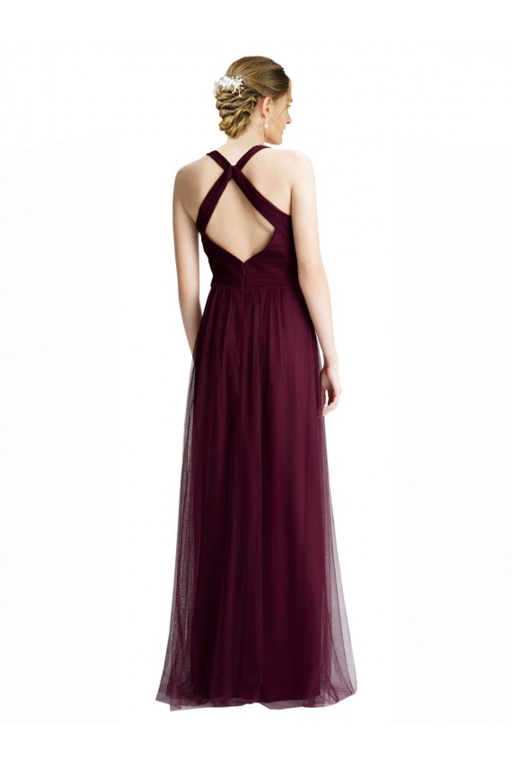 Rouge 74 Trapèze Licou Col V Tulle Longue Robes demoiselle d'honneur Grossiste