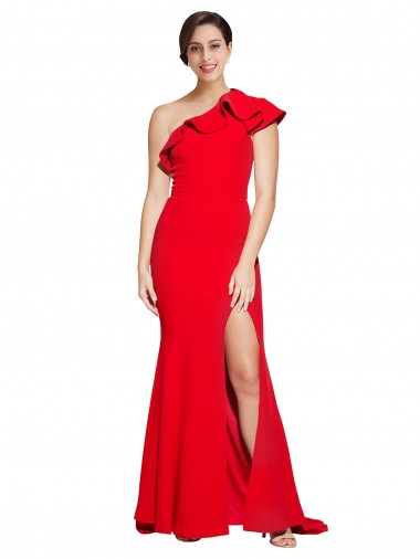 Rouge Fourreau Balayage train Crêpe Stretch Longue Robes demoiselle d'honneur / Robes de bal Grossiste