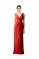 Rouge Fourreau Col V Mousseline Longue Robes demoiselle d'honneur Grossiste